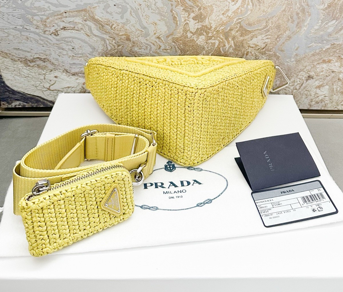 Prada Triangle Logo Raffia Effect Crochet Shoulder Bag | eBay