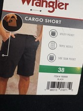 Wrangler Men's Black Cargo Shorts Regular Fit Cotton Elastane Stretch Pockets