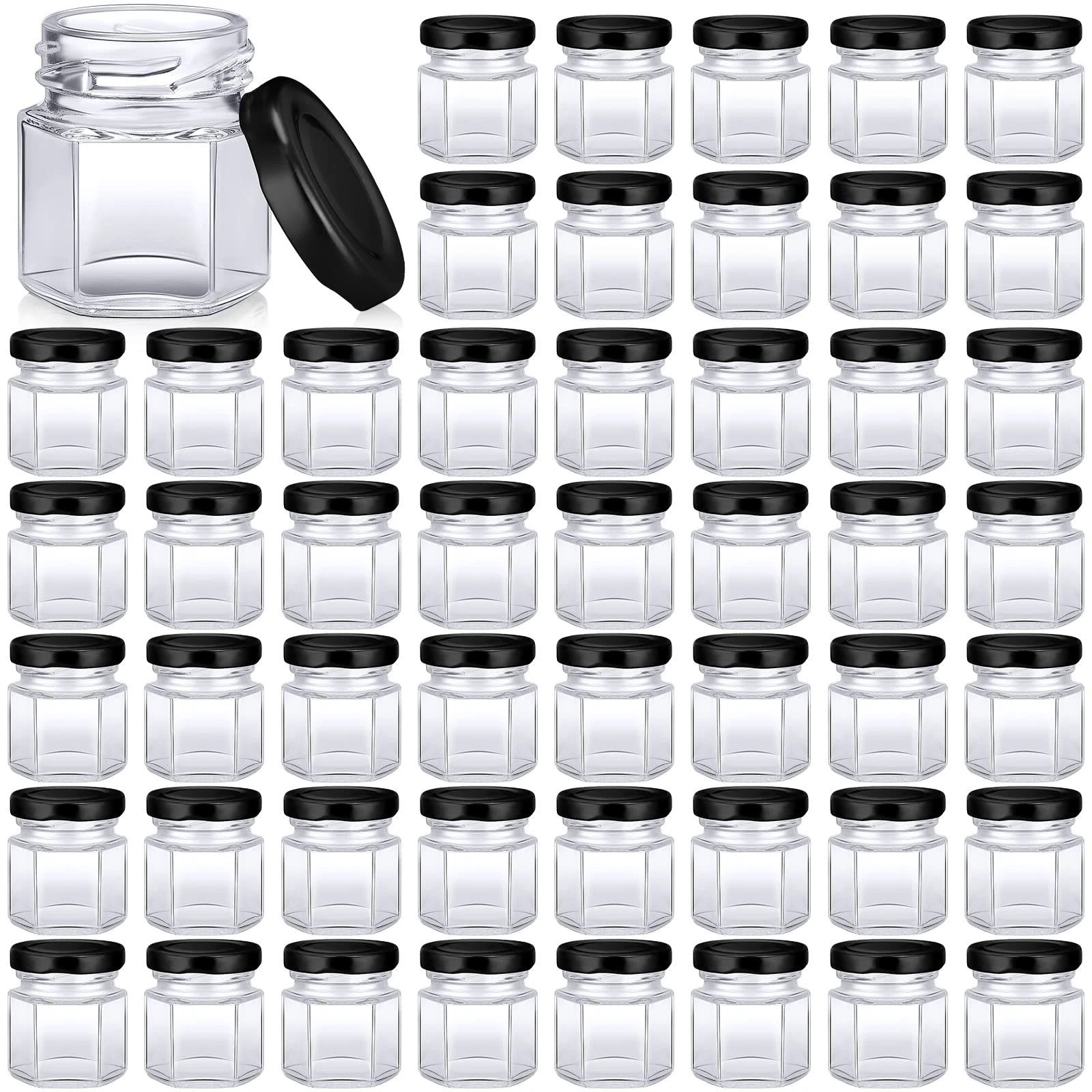 100 Mini Hexagon Glass Jars 1.5oz Bulk for Wedding Favors, Honey, Spices, DIY Cr