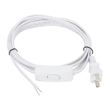 12Ft 18/2 300V SPT-1 Lamp Cord with Switch White UL Listed