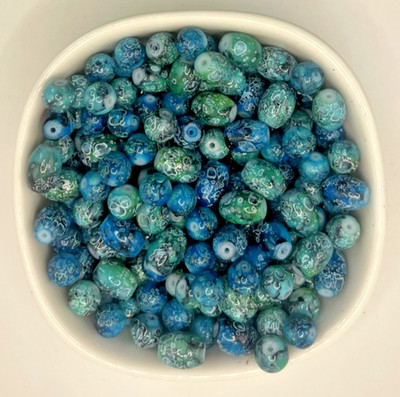 Glass Bead ''Ocean Floor'' Mix  Rounds Barrels Jewelry Bracelets 120 beads/4 oz