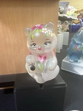 Fenton Art Glass Satin Bear Hand Painted by the Former Artist Melissa Caplinger