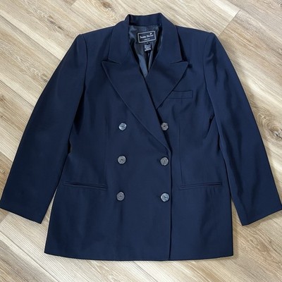 Stanley Blacker Collection Double Breasted Blazer 14 Navy Classic Nautical Prep