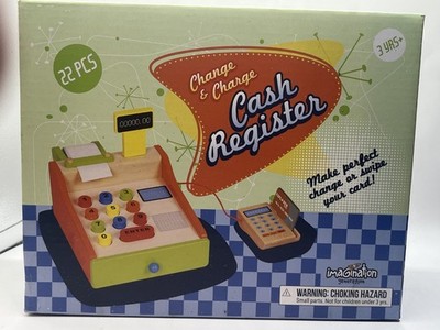22 Pieces Change & Charge Wooden Cash Register Imagination Generation Cash Toy