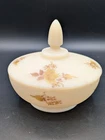 VTG FENTON Creamy Custard Glass Lidded Dish Chocolate & Gold Hand Painted Roses