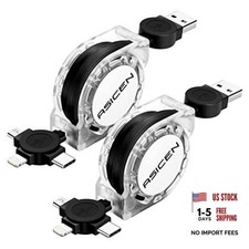 3 in 1 Retractable Multi Charging Cable, Fast Charging 3.3 feet 2 Black