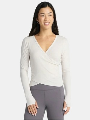 Avia Reversible Wrap Top - Cream - Long Sleeve Top - Size XL -  Thumb Holes