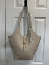 Beige Pebbled Shoulder Bag Gold Hardware Adjustable Strap for Women