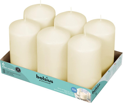 BOLSIUS Set of 6 Ivory Pillar Candles - 3X6 Inch Unscented Candle Set - Dripless