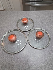 Lot of 3 Sizes Glass Replacement Lids for Paula Dean Pots Pans Copper Knob