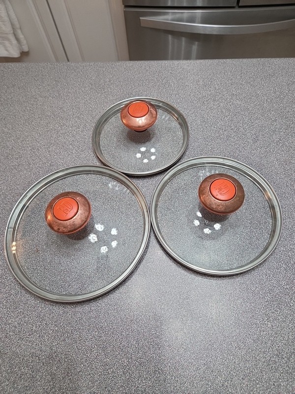 Lot of 3 Sizes Glass Replacement Lids for Paula Dean Pots Pans Copper Knob