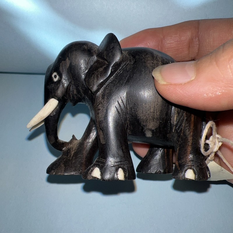 Vintage Estate Ebony Statue Small Elephant Wooden Figure Hand Carved Preloved
