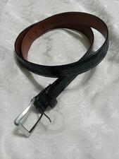 Brighton Black Embossed Textured Leather Belt Square Silver Buckle Men's 38