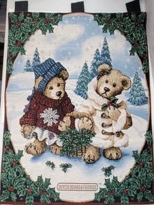 VTG 1997 Boyds Bears Edmund & Bailey Wall Hanging Christmas Tapestry 26"x36" EUC