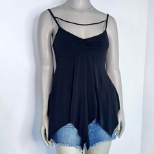 Y2K VNT Handkerchief Cami Babydoll Top Black Fairy Grunge Spaghetti Strap Large