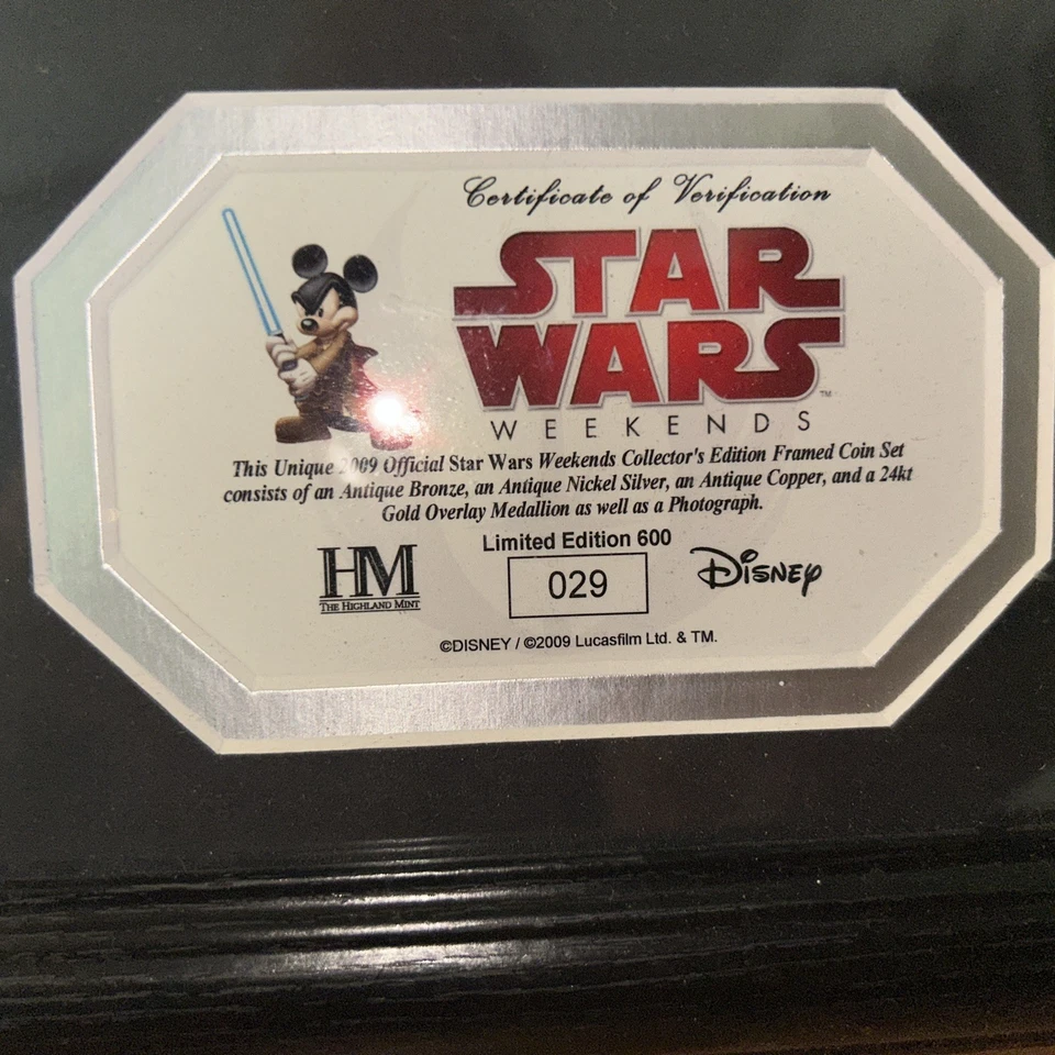 Disney 2009 Star Wars Weekend LE# 029/600 Framed Coin Set - Image 3 of 4
