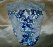 Vintage Bali Blue Floral Satin Wet Look Second Skin Hi-Cut Lace Panties S NWT