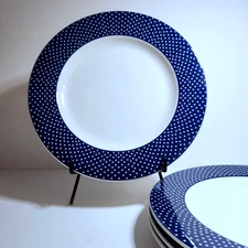 VTG Large Americana Stars Blue Rim 12" Dinner Plate Syracuse China USA Set 4 NEW