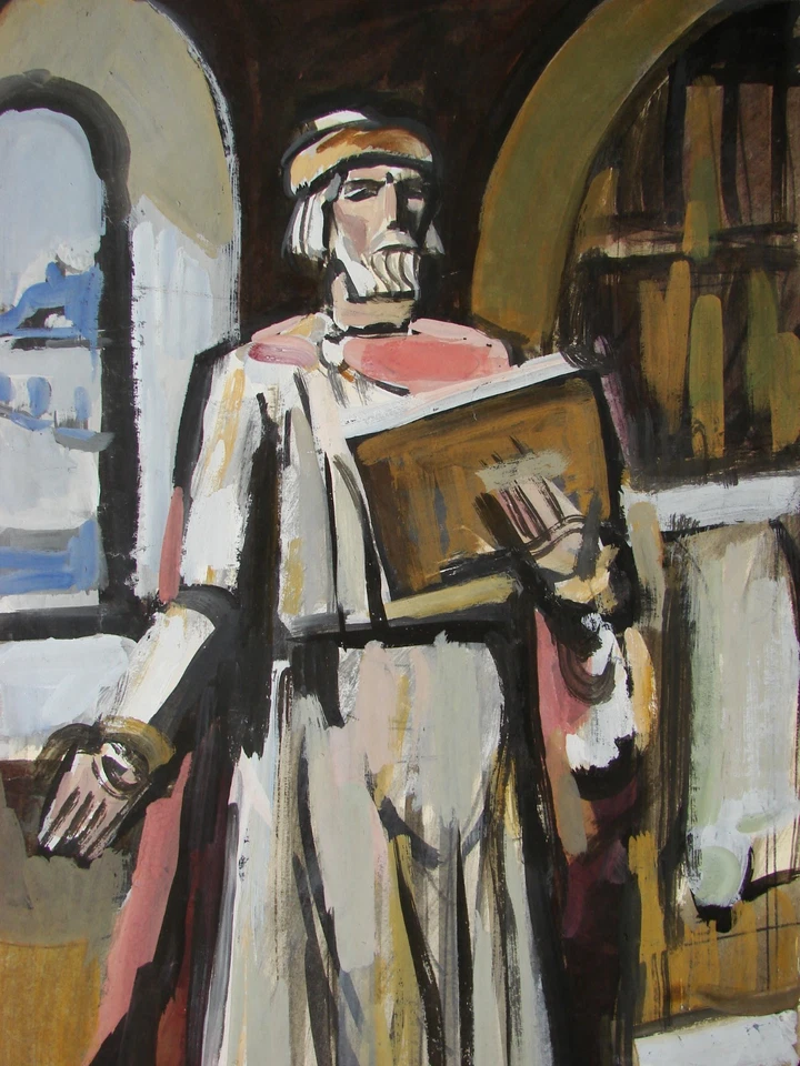 Ukrainian Soviet gouache Painting historical portrait duke Kyiv Bouchukism Art - Image 2 of 4