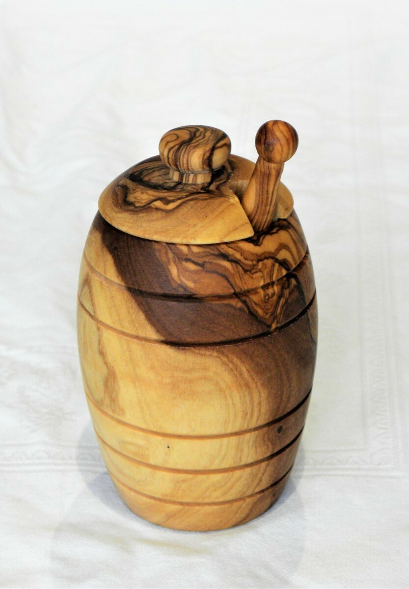 Pot de miel en bois avec couvercle et bâton de louche Récipient en bois fait à l