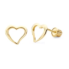 Wellingsale 14K Yellow Gold Floating Heart Stud Earrings