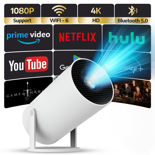 Upgraded Projector with WiFI 6 and Bluetooth Mini Portable Smart Video Theater