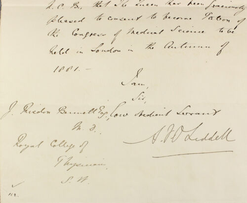 1880 | ALS letter signed Sir Adolfus Liddell | queen patron of medical congress - Picture 2 of 2