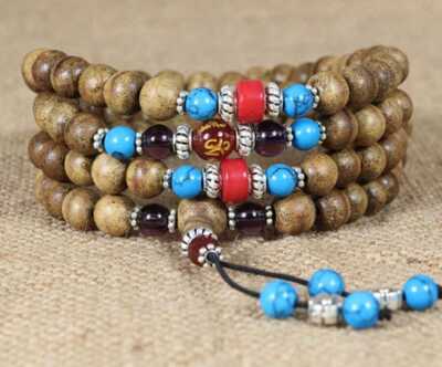 6mm agarwood beads 108 bracelets blue turquoise Meditation Cuff Men's Chain