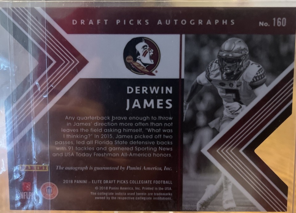 2018 Panini Elite Draft Picks Status Rookie Auto 160 Derwin James /49
