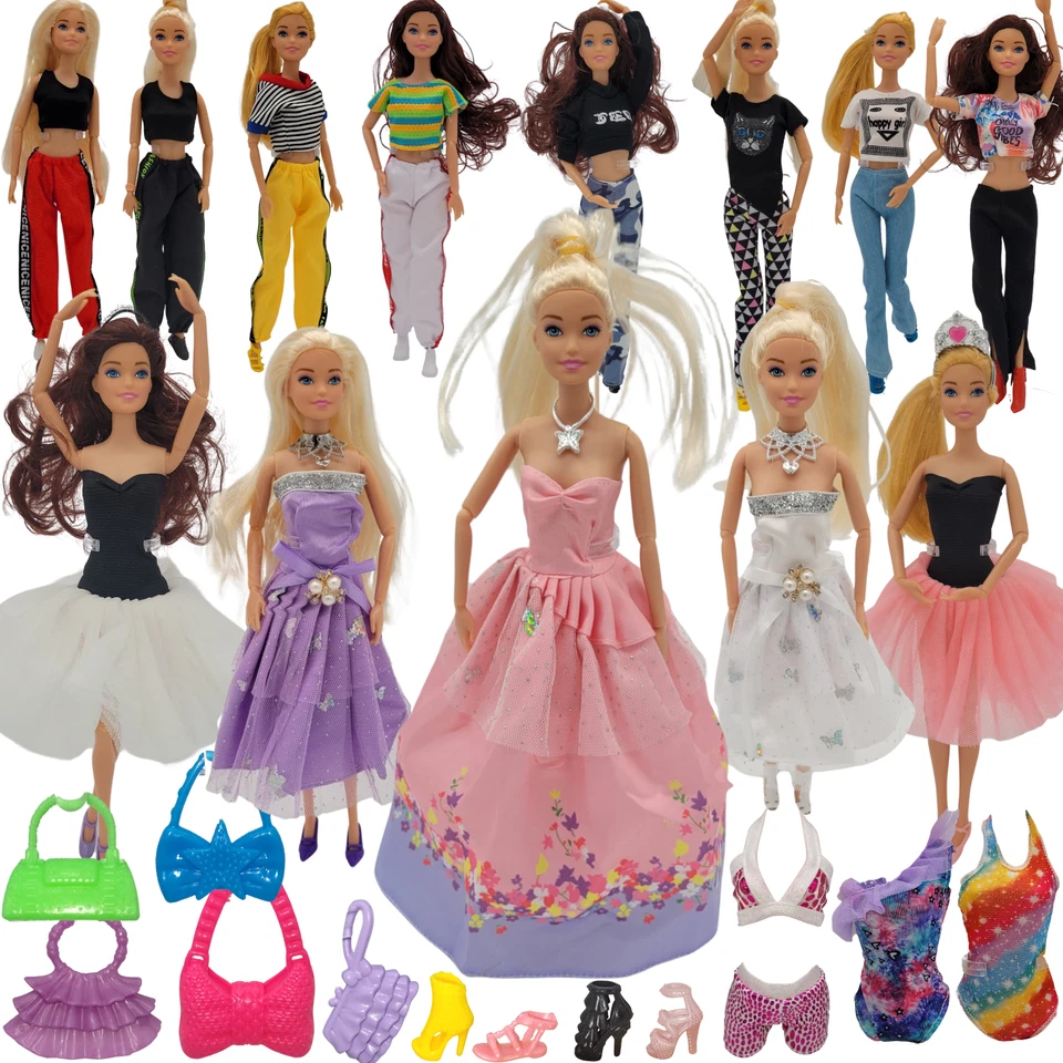 Kleidung Zubehör Set für Barbie Puppe Kleid Schuhe Tasche Konvolut Bikini Ketten