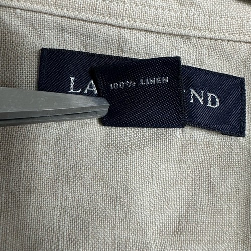 Lands' End Shirt Mens M Beige Linen Short Sleeve Embroidered Guayabera Coastal - Picture 8 of 8
