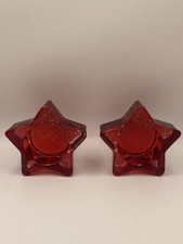 Small Vintage Red Glass Star Shaped Candle Holders