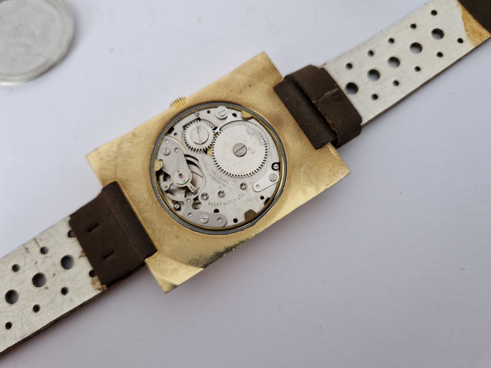 BULER Rectangular Orange Dial -Gold Plated - Mech… - image 12