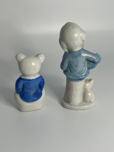 VTG 3” Bear & 4” Man With Pig Figurines Made In Japan Rare & Very Old - Picture 2 of 10