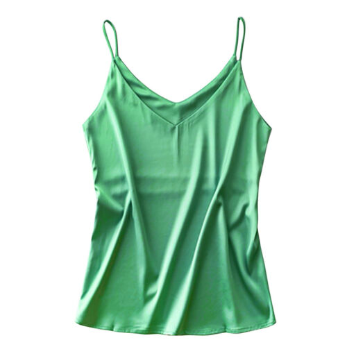 Womens Silk Satin Camisole Plain Strappy Vest Tops Sleeveless Casual Blouse Tank - Picture 3 of 56