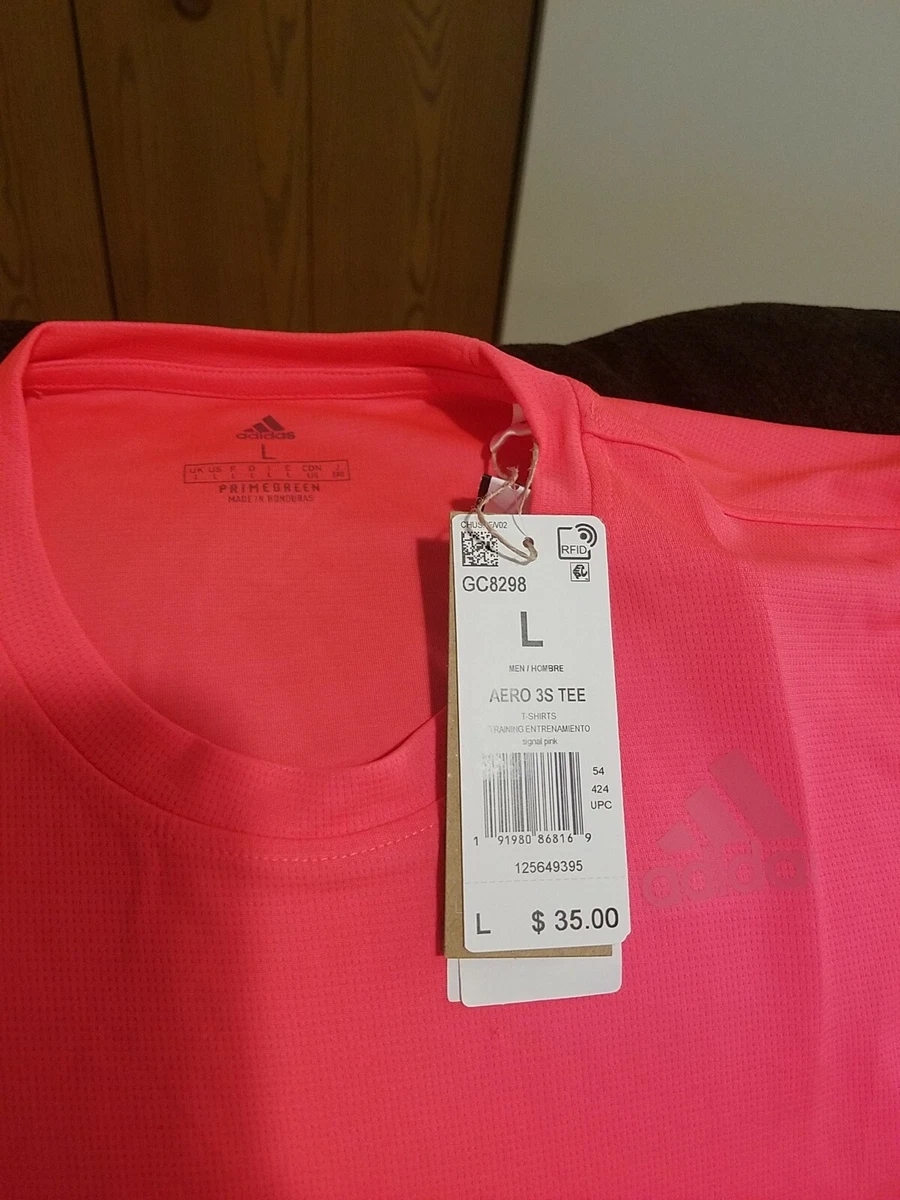 Adidas Primegreen Aero 3S Tee GC8298 Size L Large SIGNAL PINK Shirt aeroready