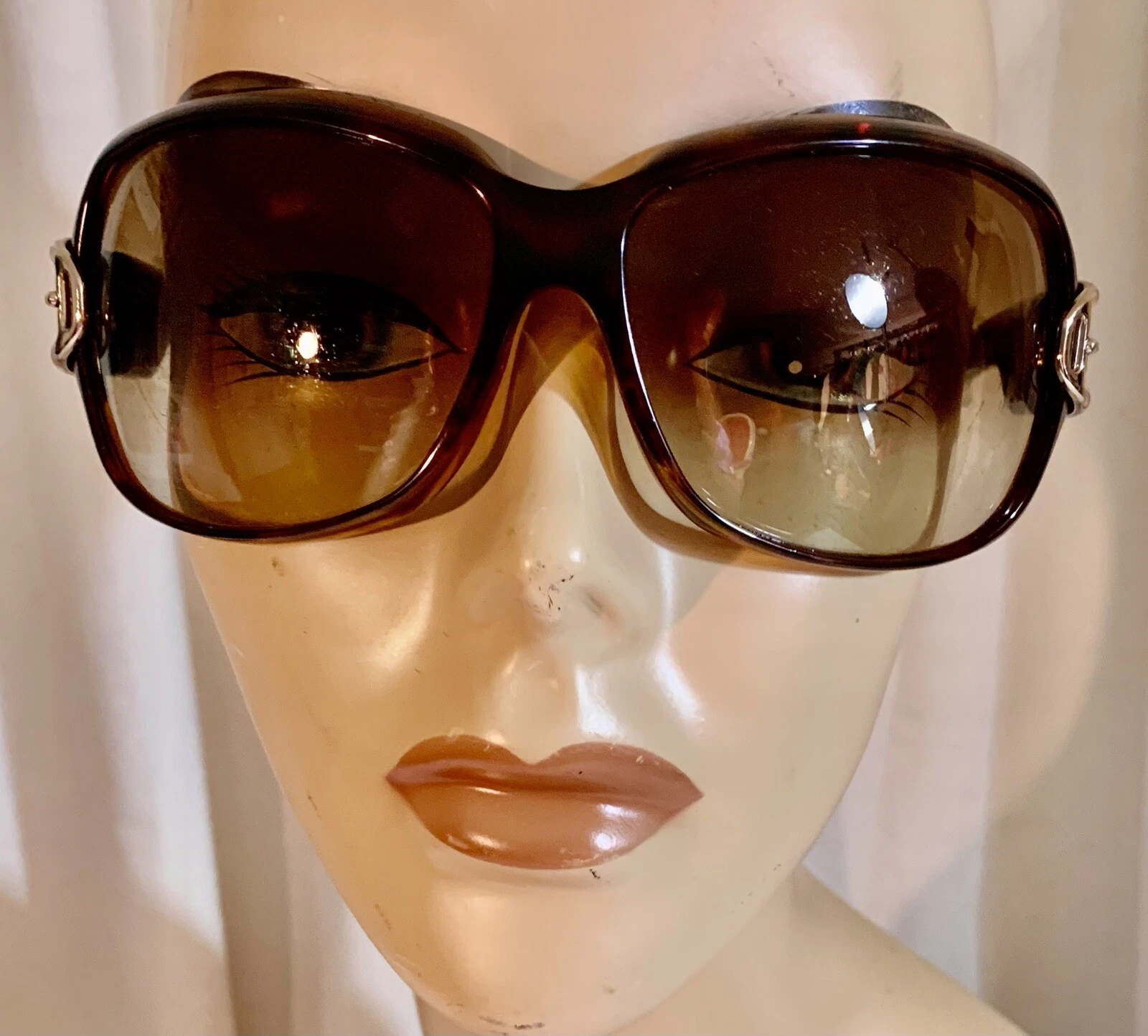 BOUCLE ARGENT TORTUE VINTAGE GUCCI ITALIE LUNETTES DE SOLEIL SURDIMENSIONNÉES FABULEUSES !