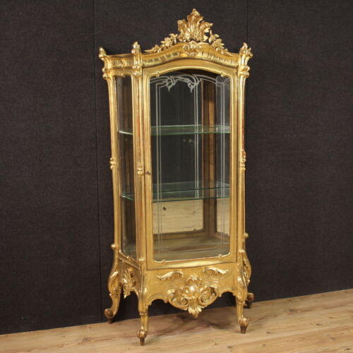 Antique vitrine in gold wood display cabinet 19th century furniture bookcase