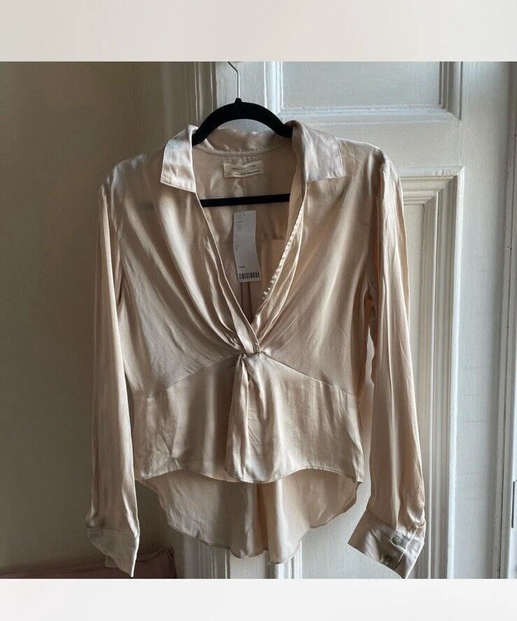 Blusa Camisa Urban Outfitters Silk Feel en Beige Oyster Talla UK Grande A4 Foto 2 de 4