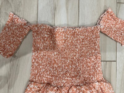 NEW ladies SMALL SHEIN PEACH ORANGE LONG DRESS church easter FLOWER casual  WHITE | eBay