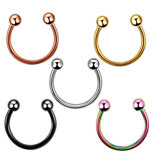 NASENPIERCING NASENRING PIERCING EDELSTAHL RING SEPTUM BCR HUFEISEN FAKE CLICKER - Bild 3 von 6