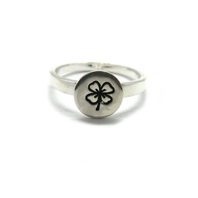 Echt Sterling Silber Ring gestempelt massiv 925 Kleeblatt graviert Handarbeit