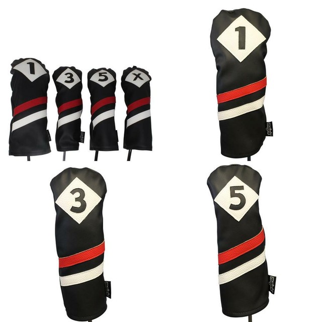 Majek Retro Golf Headcovers Black Red and White Vintage Leather Style 1