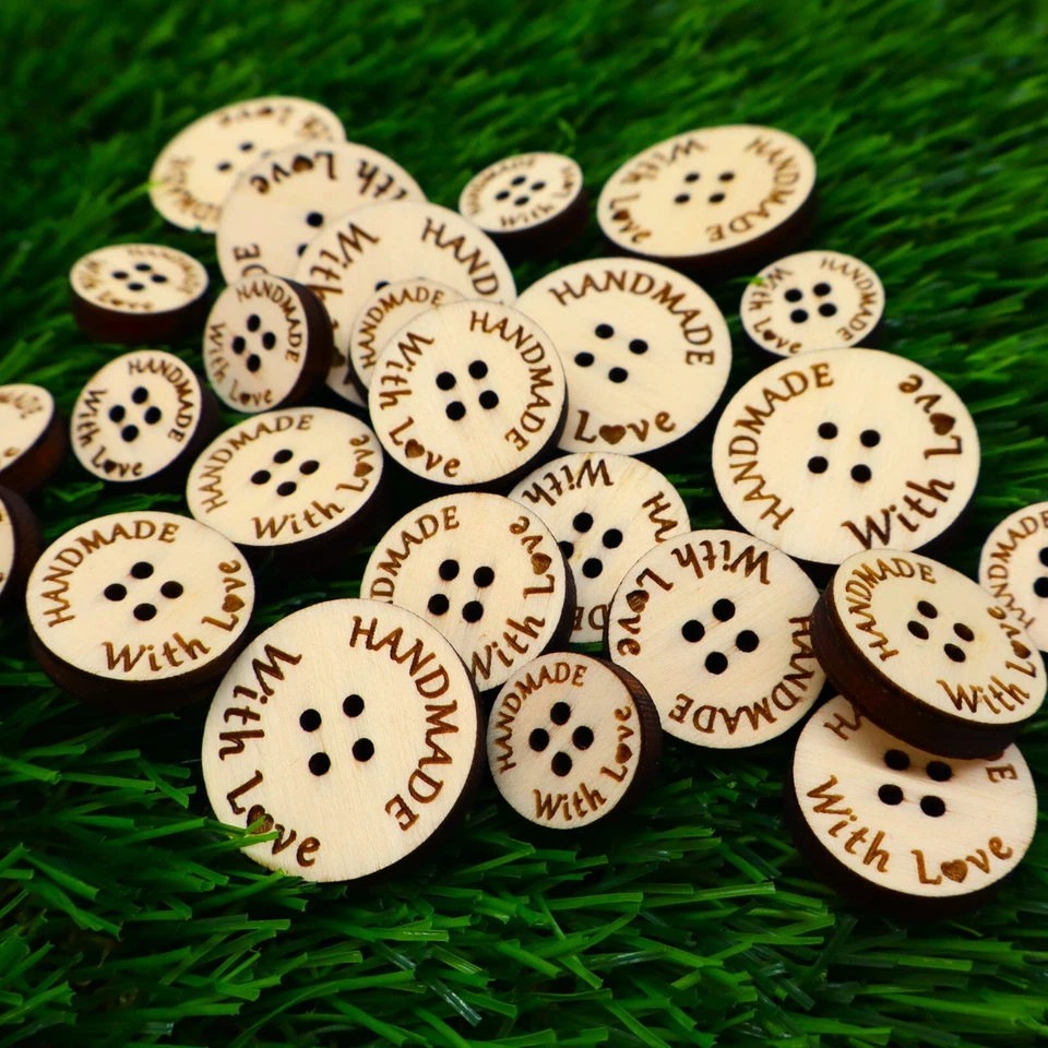Personalized Wooden Buttons, Custom Engraved Sewing Tags for Knitting & Crochet - Image 2 of 3
