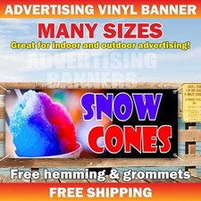 SNOW CONES Advertising Banner Vinyl Sign ICE CREAM Slush SHAVED ICE Snow Balls