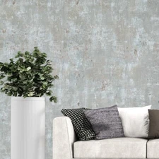Faux Concrete textured distressed paint olive gray copper metallic wallpaper 3D