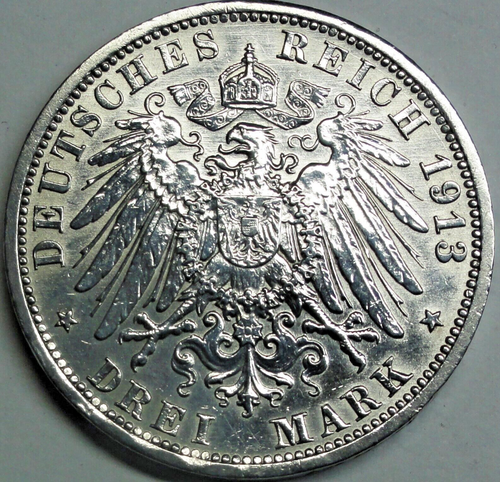 RAR: Kaiserreich 3 Mark 1913 A Silber RANDSCHRIFT VERKEHRT HERUM !vz/xf + Kapsel - Bild 3 von 4