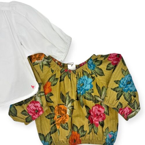 LOT Pink Chicken Girls Floral Puff Sleeve Top & White Button Down Blouses Size 4 - Picture 7 of 10