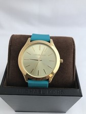 NWT Michael Kors Women's Slim Line Gold w/Turquoise Silicone Strap Watch MK2509