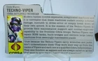 Techno-Viper File Card 1987   Gi Joe Vintage DC